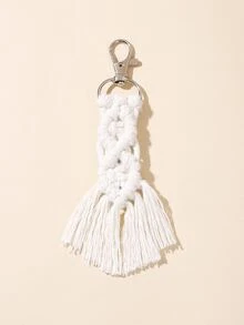 編織流蘇吊墜鑰匙扣 - 白色 - 查看 4