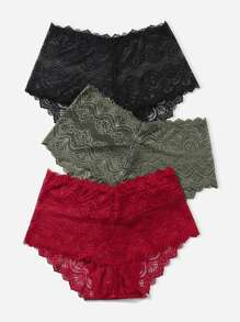 Shein Underwear&Sleepwear Basics 3er Pack Große Größen Spitzen-Unterwäsche mit Zackenkante