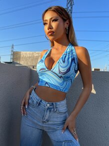 SHEIN Unity Top corto con estampado de onda de espalda abierta con cordón - Multicolor - Ver 5