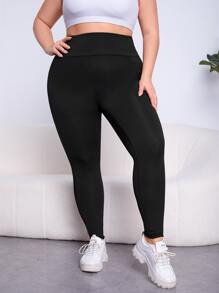 Yoga Trendy Plus Contrast Mesh Phone Pocket Sports Leggings - Black - View 5