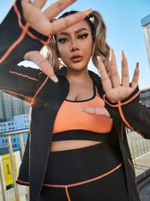 Conjunto deportivo con puntada con cremallera sin sujetador - Negro - Ver 3