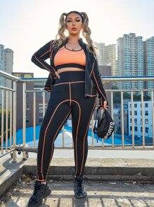 Conjunto deportivo con puntada con cremallera sin sujetador - Negro - Ver 4