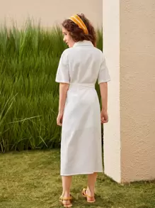 SHEIN Mädchen Hemdkleid mit Tasche vorn, Selbstgürtel