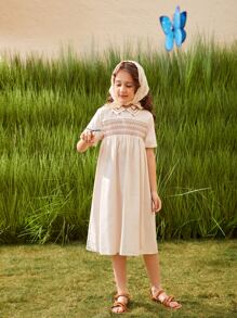 SHEIN Đầm Gái In chữ V Boho - Màu be - Xem 3