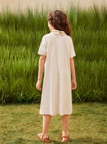 SHEIN Đầm Gái In chữ V Boho - Màu be - Xem 2