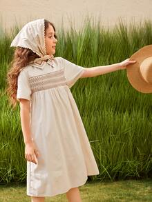 SHEIN Đầm Gái In chữ V Boho - Màu be - Xem 4