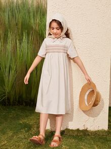 SHEIN Đầm Gái In chữ V Boho - Màu be - Xem 5