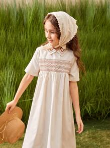 SHEIN Đầm Gái In chữ V Boho - Màu be - Xem 7