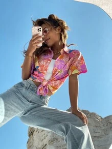 SHEIN Unity Floral Print Longline Blouse Women Shirt - Multicolor - View 3