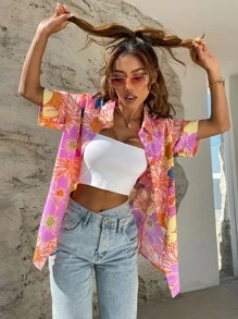 SHEIN Unity Floral Print Longline Blouse Women Shirt - Multicolor - View 5