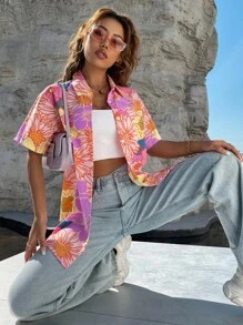 SHEIN Unity Floral Print Longline Blouse Women Shirt - Multicolor - View 7