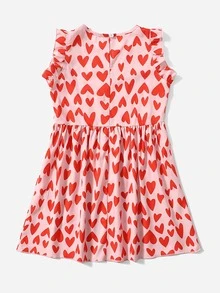 小女童愛心圖案褶邊連衣裙 - 粉色 - 查看 2