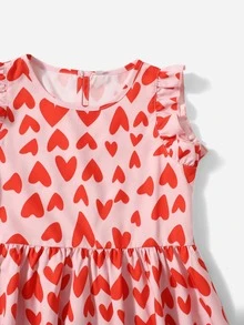小女童愛心圖案褶邊連衣裙 - 粉色 - 查看 3