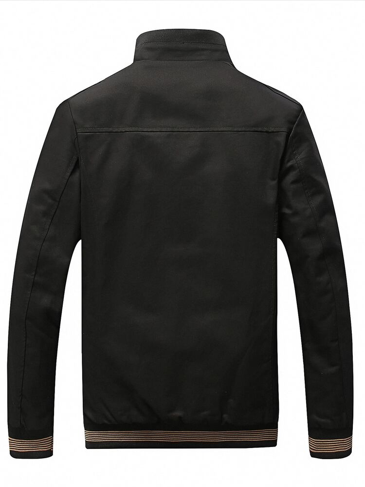 Manfinity Homme Chaqueta cortavientos holgada para hombre con ribete a rayas y bolsillos en diagonal (sin camiseta) - Negro - Añade 2