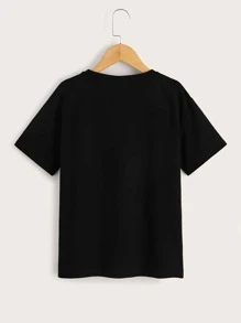 SHEIN Niños Camiseta de hombros caídos reflectante cara de dibujos animados patrón - Negro - Ver 2