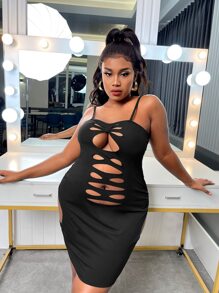 Slaydiva Plus Cut Out Cami Bodycon Dress - Black - View 1