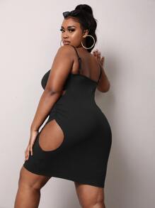 Slaydiva Plus Cut Out Cami Bodycon Dress - Black - View 2