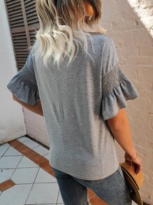 SHEIN Unity Áo thun nữ Xù Dải chun màu trơn Giải trí - Xám - Xem 2