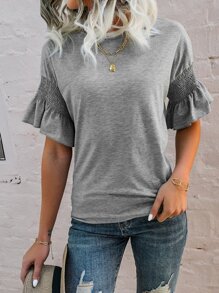 SHEIN Unity Áo thun nữ Xù Dải chun màu trơn Giải trí - Xám - Xem 5