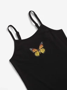 小女童1入組蝴蝶圖案吊帶連體短褲 - 黑色 - 查看 5