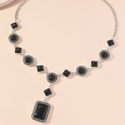 Geometric Stone Charm Necklace
