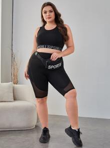 Yoga Sxy Plus High Support Letter Graphic Mesh Insert Sports Bra - Black - View 5