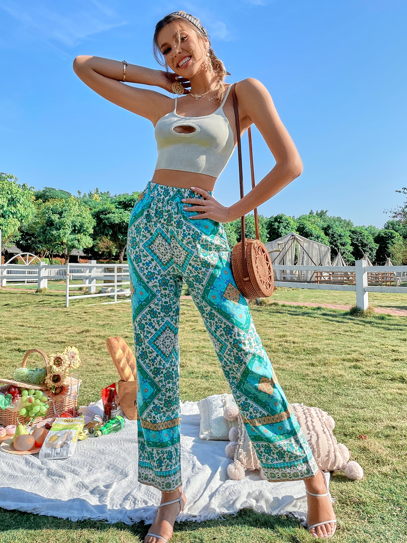 High Waist Scarf Print Pants SHEIN USA