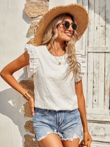 Blusa ribete con fruncido de espalda con abertura de ojo schiffy - Blanco - Ver 5