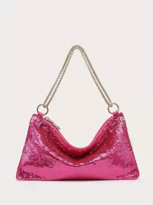 滿版亮片裝飾手拿包 - 玫紅色 - 查看 1