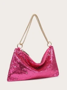 滿版亮片裝飾手拿包 - 玫紅色 - 查看 2