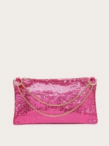 滿版亮片裝飾手拿包 - 玫紅色 - 查看 6