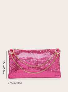 滿版亮片裝飾手拿包 - 玫紅色 - 查看 3