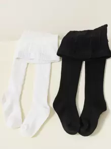 2雙女孩黑色和白色素色褲襪 - 彩色 - 查看 1