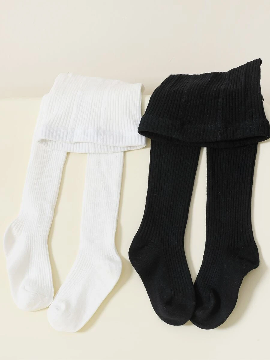 2雙女孩黑色和白色素色褲襪 - 彩色 - 查看 1