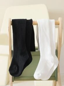 2雙女孩黑色和白色素色褲襪 - 彩色 - 查看 5