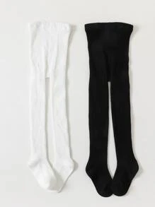 2雙女孩黑色和白色素色褲襪 - 彩色 - 查看 8