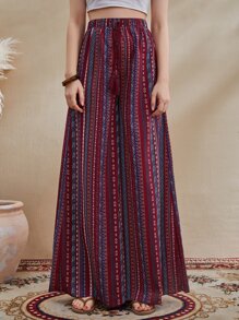 Al Najma Pantalones palazzo con estampado mixto con fleco de cintura con nudo - Multicolor - Ver 2