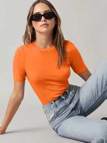 SHEIN BASICS Body Ajustado De Forma Sólida - Naranja - Ver 4