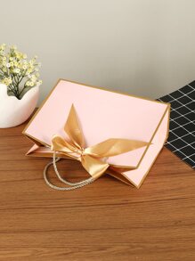 1pc Bow Decor Simplicity Gift Bag, Simple Double Handle Gift Wrapping Bag For Party, Wedding - View 2