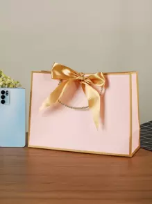 1pc Bow Decor Simplicity Gift Bag, Simple Double Handle Gift Wrapping Bag For Party, Wedding - View 3