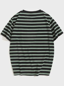 Manfinity VCAY 男士卡通貼布條紋圖案上衣 - 彩色 - 查看 2