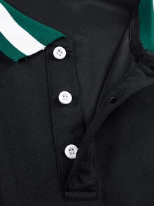 Manfinity 男士條紋飾邊POLO衫 - 黑色 - 查看 6