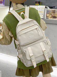 大容量休閒字母貼布大容量背包帶多口袋適用於青少年女孩女士大學學生完美適用於中間學校,中學,大學,戶外,旅行,後至學校 - 白色 - 查看 2