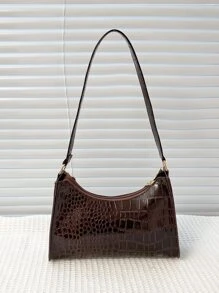 Bolso baguette con cocodrilo en relieve con cadena - Café integral - Ver 2