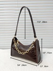 Bolso baguette con cocodrilo en relieve con cadena - Café integral - Ver 4