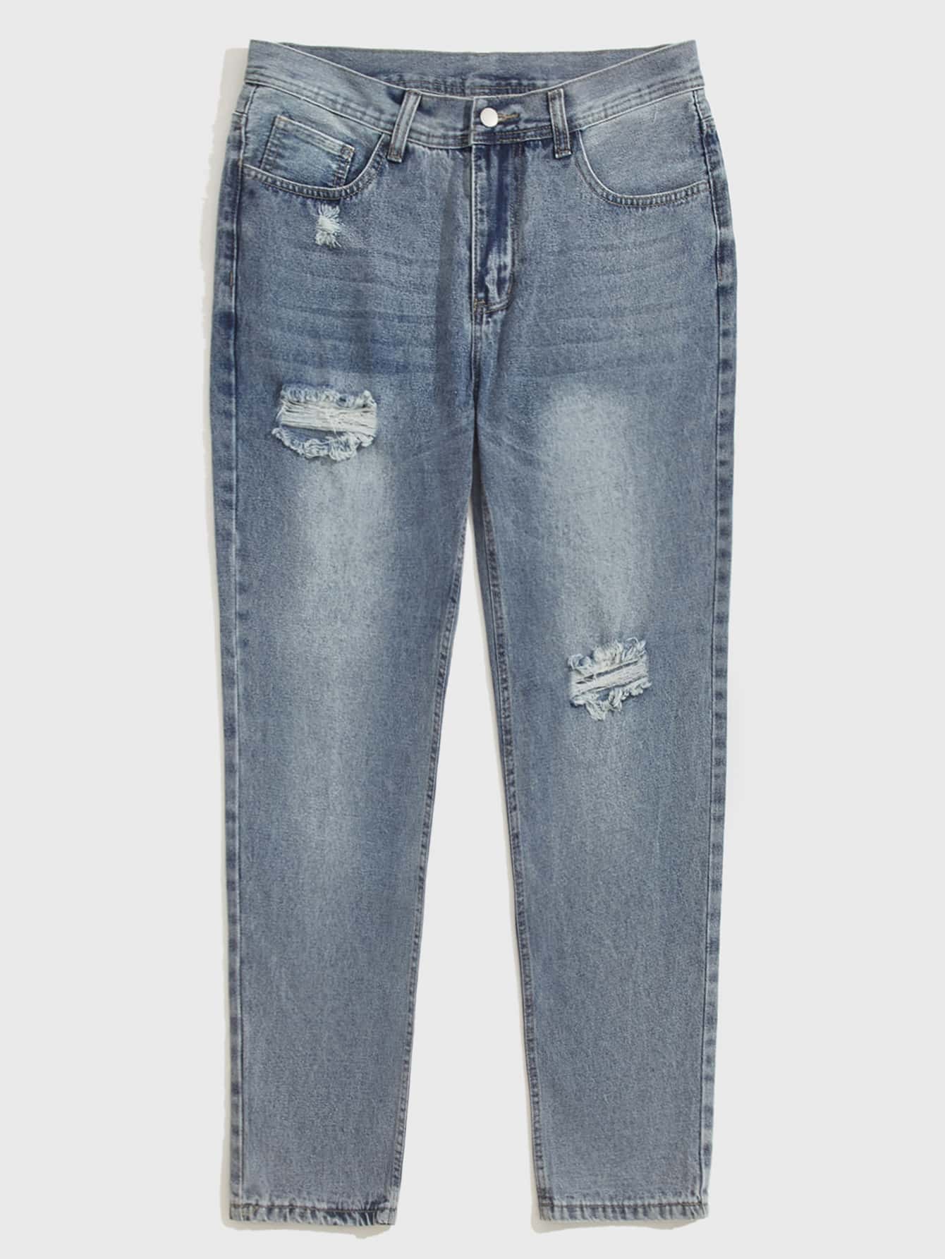 Manfinity Quần Jeans Nam Túi Bị tách Dây kéo Denim mùa giặt Nút phía trước màu trơn - Rửa nhẹ - Xem 1