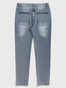 Manfinity Quần Jeans Nam Túi Bị tách Dây kéo Denim mùa giặt Nút phía trước màu trơn - Rửa nhẹ - Xem 2