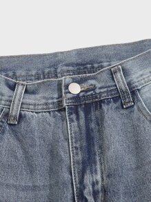 Manfinity Quần Jeans Nam Túi Bị tách Dây kéo Denim mùa giặt Nút phía trước màu trơn - Rửa nhẹ - Xem 4