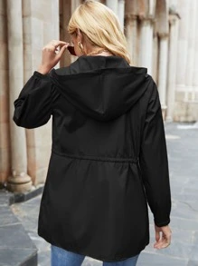 Mulvari Cazadora de cintura con cordón con cremallera con capucha - Negro - Ver 2