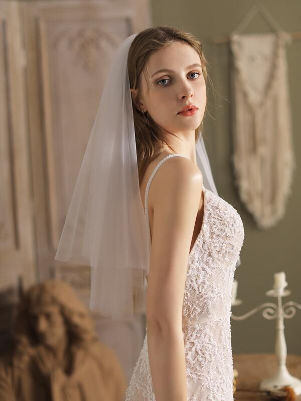 Minimalist Layered Mesh Bridal Veil Halloween Short Veil For Wedding